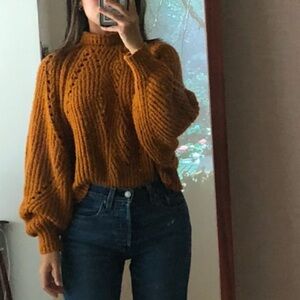 NWOT Free People Mustard Cable Knit Sweater